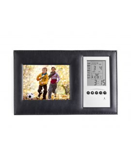Photo frame with multifunctional clock