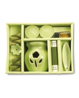 Aroma set with holder, cones, joss sticks, two tea-warmers and bottle of oil